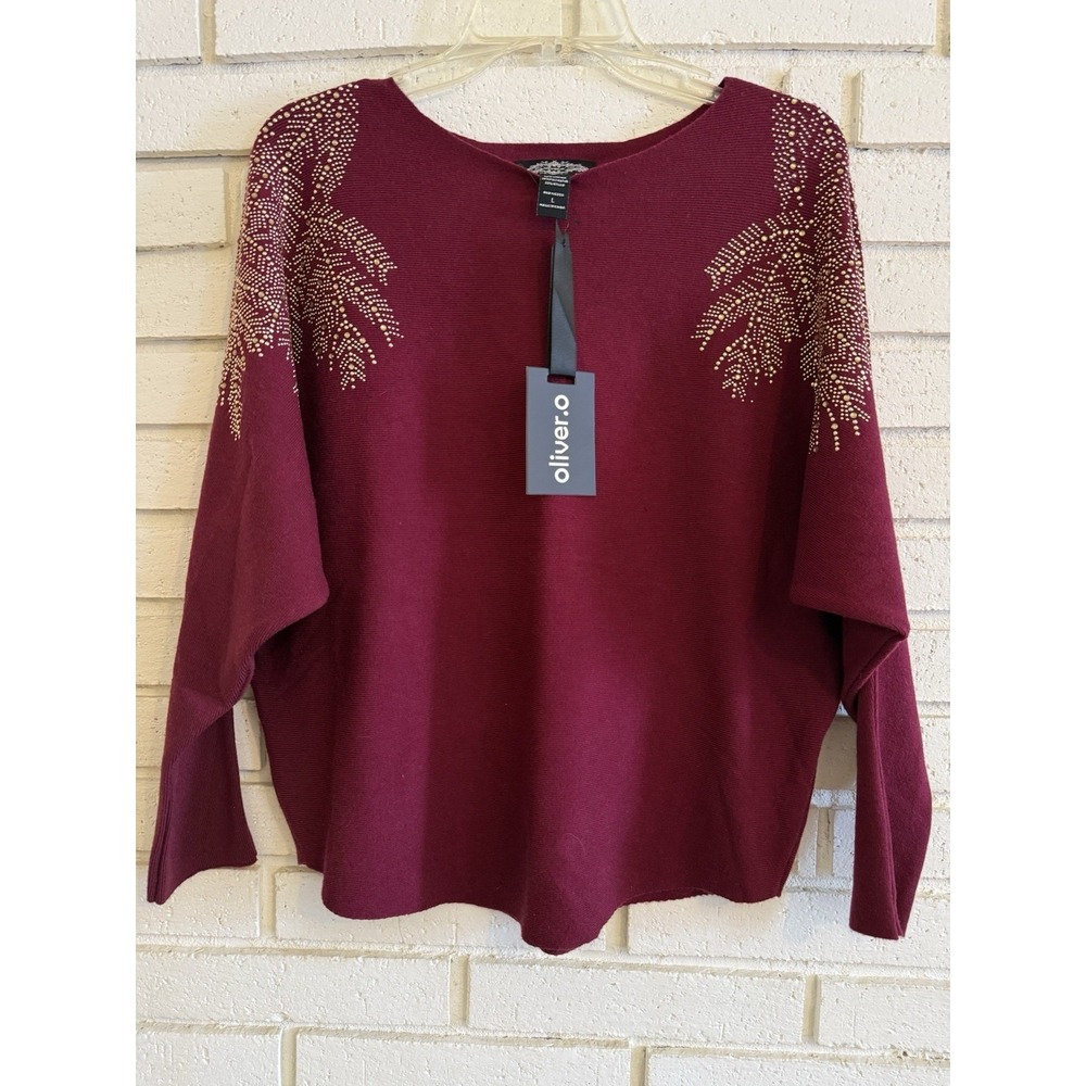 Oliver O‎ Sz Large Women's Burgundy Beaded Pullover Sweater NWT NEW
